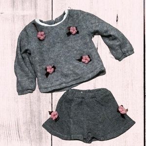Toddler Winter Sweater / Shorts Outfit 2T-3T Grey Pink 3D Flowers Fleece Lined
